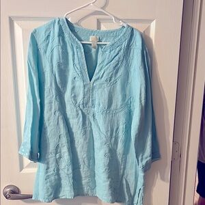 Chico's Sky Blue Embroidered Tunic